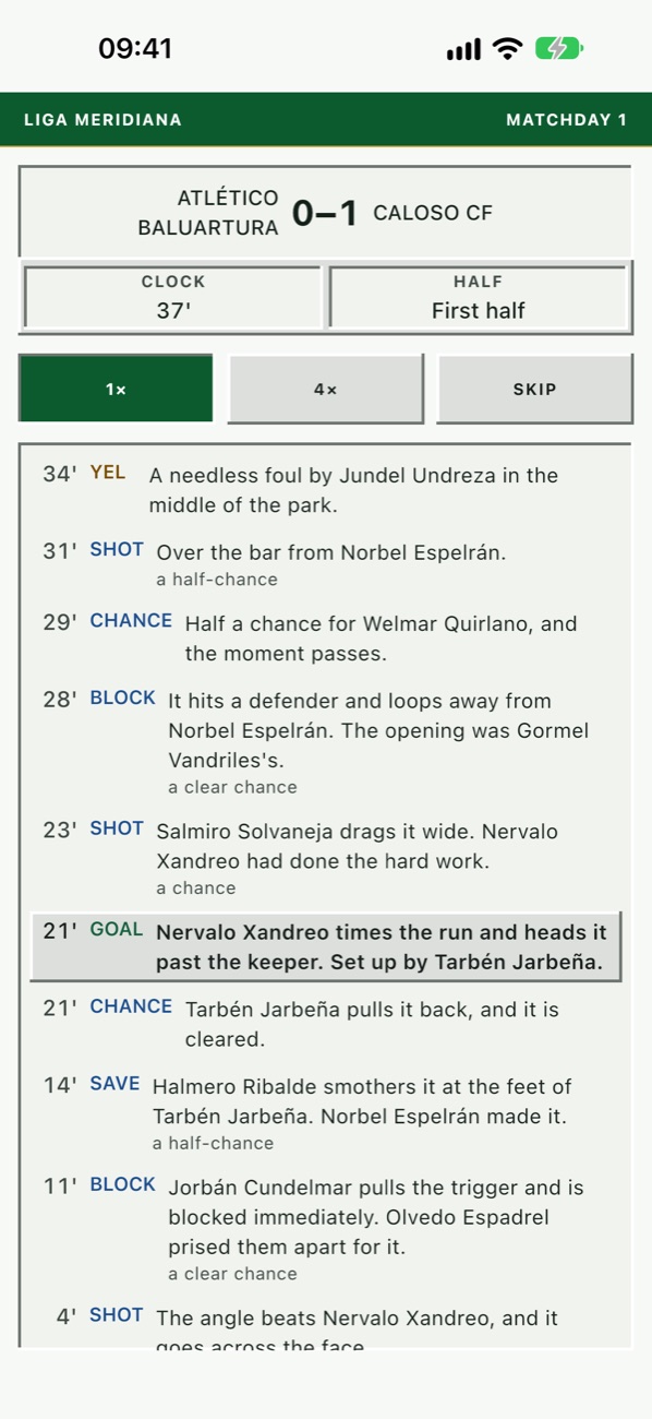 Futbolium on iPhone: Ninety minutes, one at a time.