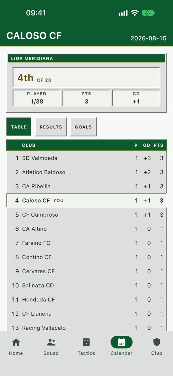 Futbolium on iPhone: Twenty clubs. Thirty-eight matchdays.